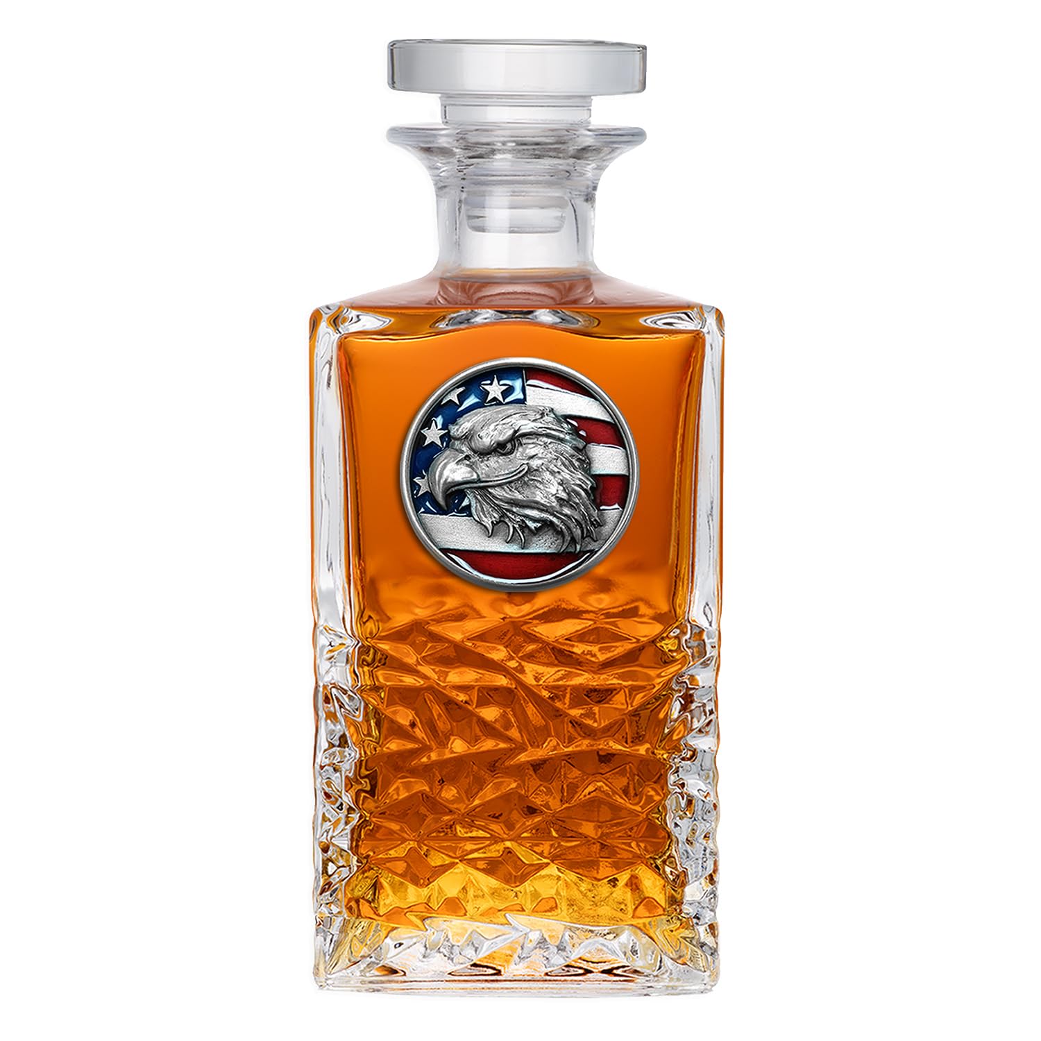 Eagle Head w/Flag Heritage Decanter | 25 OZ Liquor Pourer | Expertly Crafted Pewter Glass
