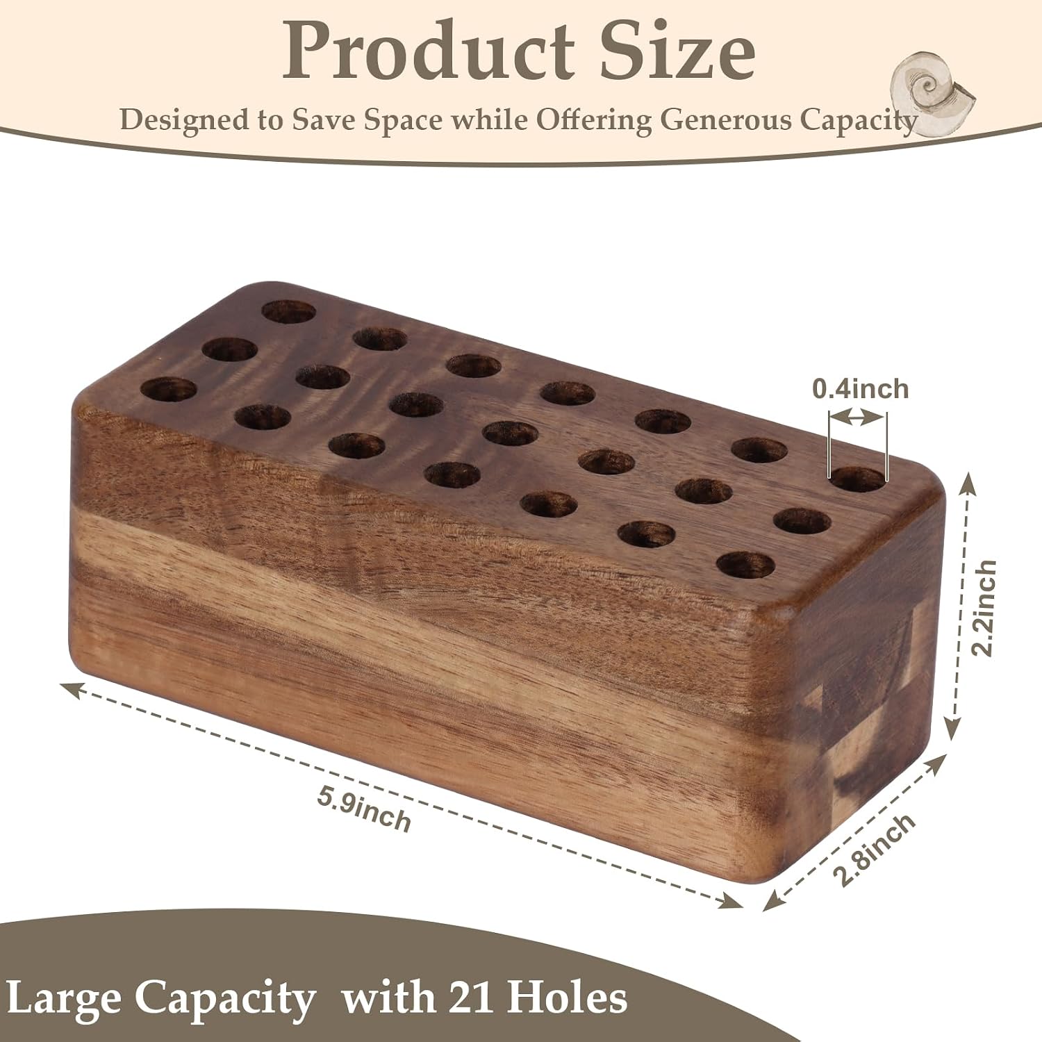 21 Holes Acacia Wood Paint Brush Storage Organizer Wooden Pencil Stand for Pens Markers Art Brushes Artist Brush Holder for Office Desk Craft Tool Holder 5.9 × 2.8 × 2.2 in