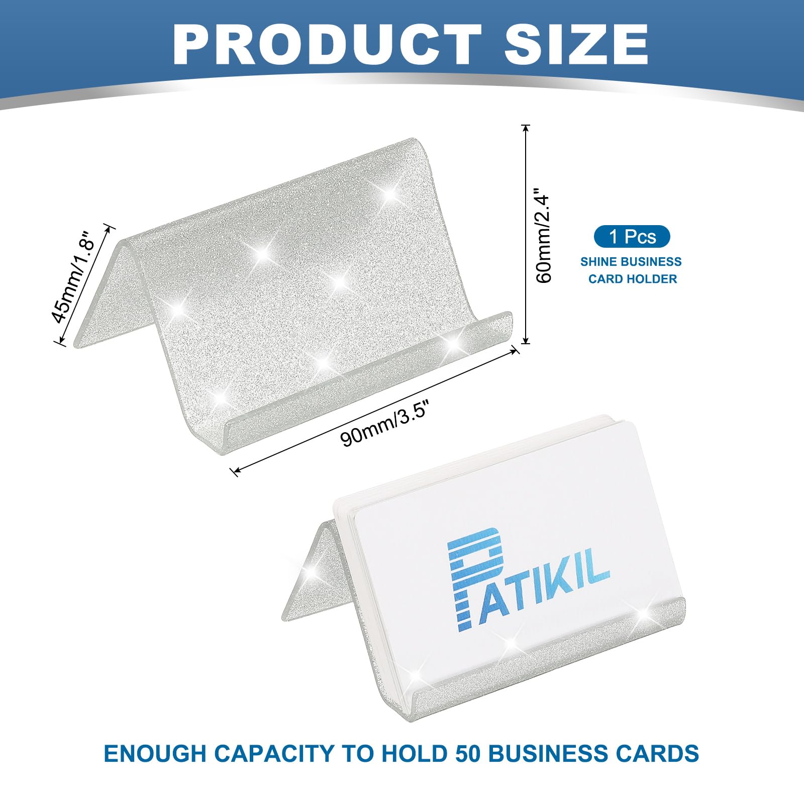 PATIKIL Business Card Holder for Desk Acrylic Business Card Holders Shine Card Stand Organizer Cards Display for Office Exhibition Silver Tone - Image 2