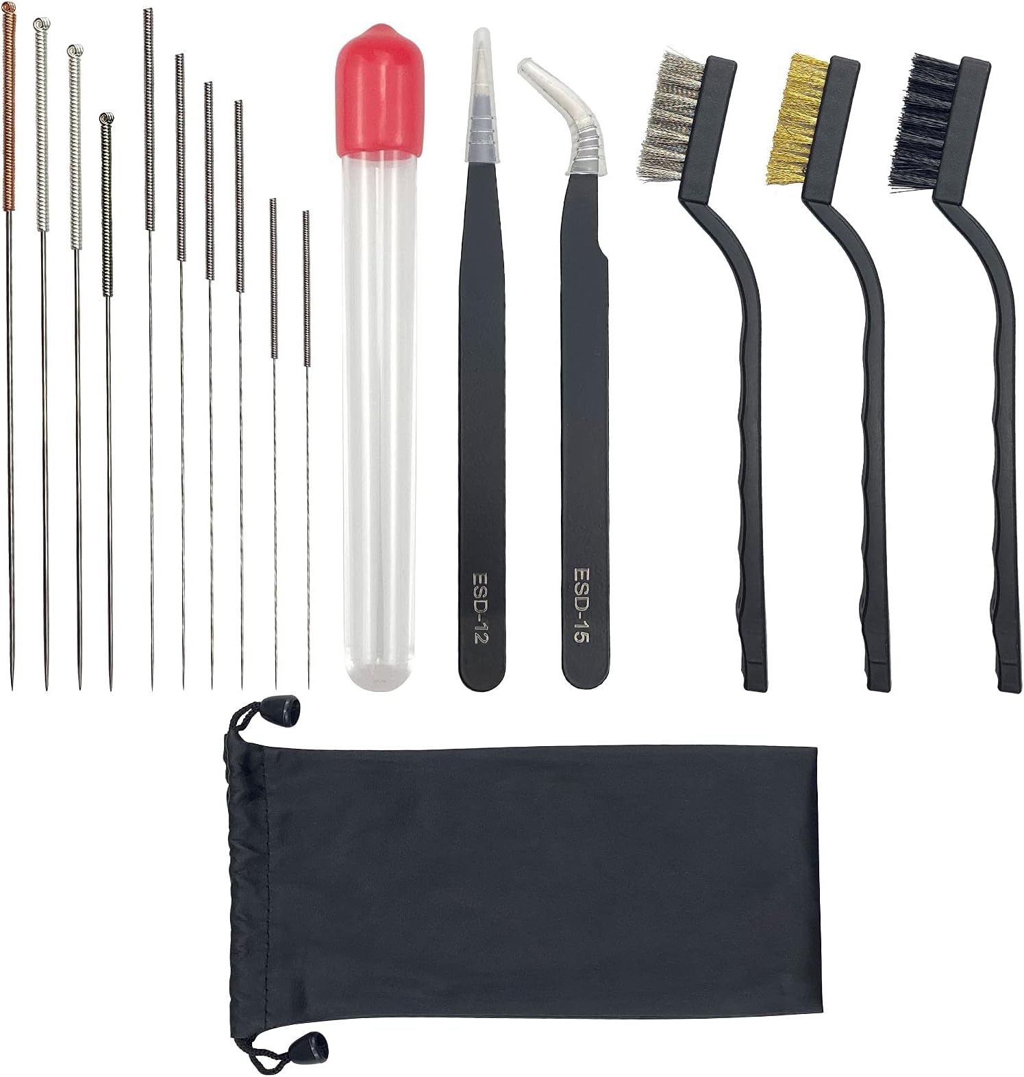 17pcs 3D Printer Nozzle Cleaning Kit Stainless Steel Extruder Nozzle Cleaning Needles Tweezers Anti-static Brushes for 3D Printer