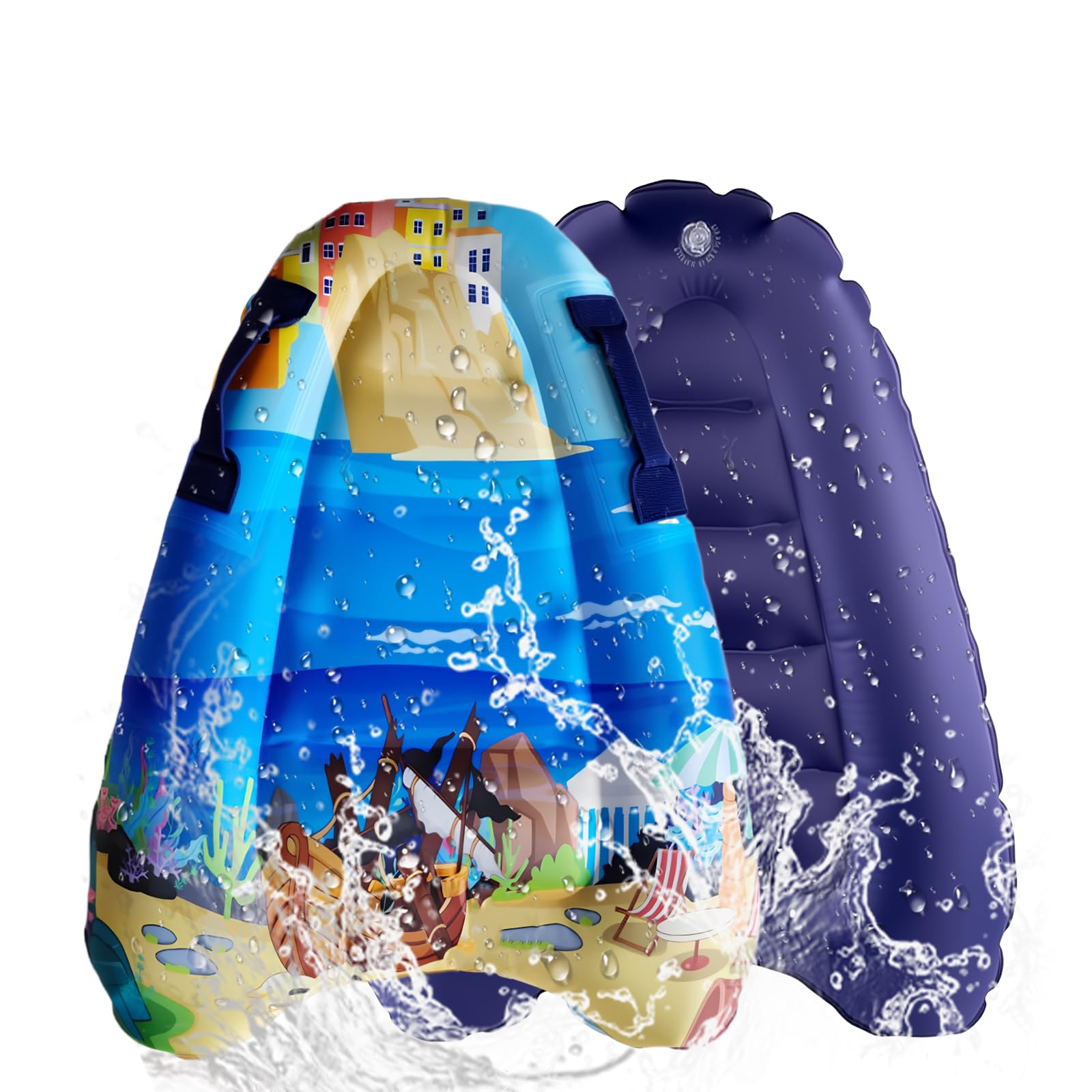 Bodyboard Inflable, con Asas, Niños Bodyboard Inflable, Portátil Hinchable Tabla de Surf, Flotante Tabla Surf, Hinchable Tabla Bodyboard, Inflable Tabla de Natación para Niños, 77*55*12cm