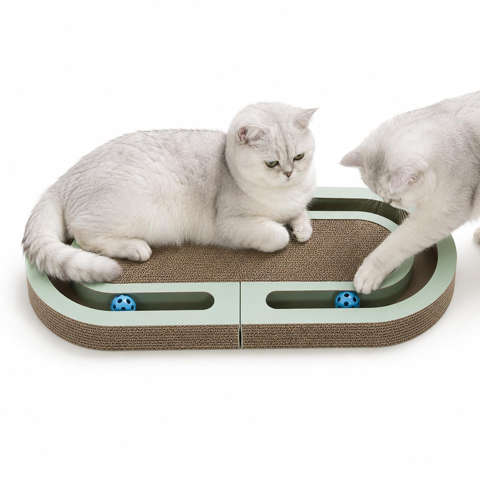 Almohadilla plegable para rascar para gatos con campanas de persecución, de doble cara, interactiva, duradera, rascadora para gatos, cartón para rascar para gatos de interior (ovalado)