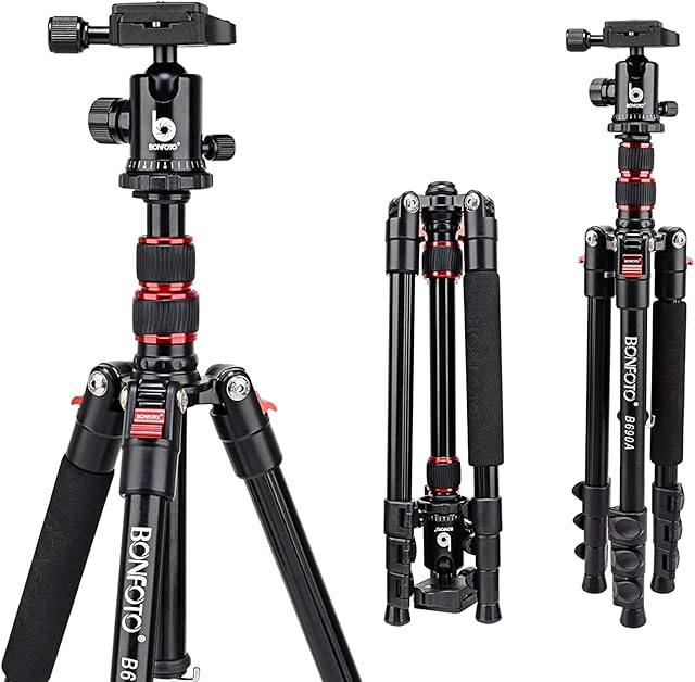 Camera Tripod, BONFOTO B690A Compact Lightweight Aluminum Travel Tripod with 360 Degree Ball Head,1/4" Quick Release Plate and Carry Bag