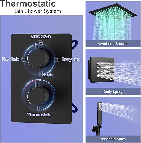 Miniatura 4 de Sistema de ducha termostático con chorros corporales, sistema inteligente de ducha de cuerpo completo de 12 pulgadas con mano, sistema de ducha de