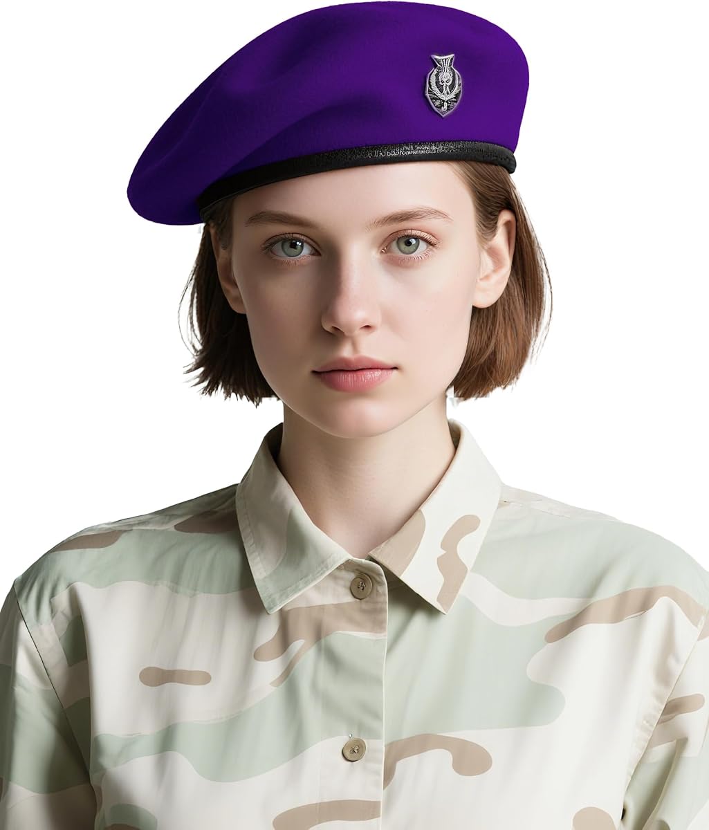 Military Beret for Men & Women, Wool Beret Hat, Vintage Army Hat | Beret Hat Men & Women, Leather Trim, Breathable Cotton Liner, Military Hat For Daily Wear & Cosplay