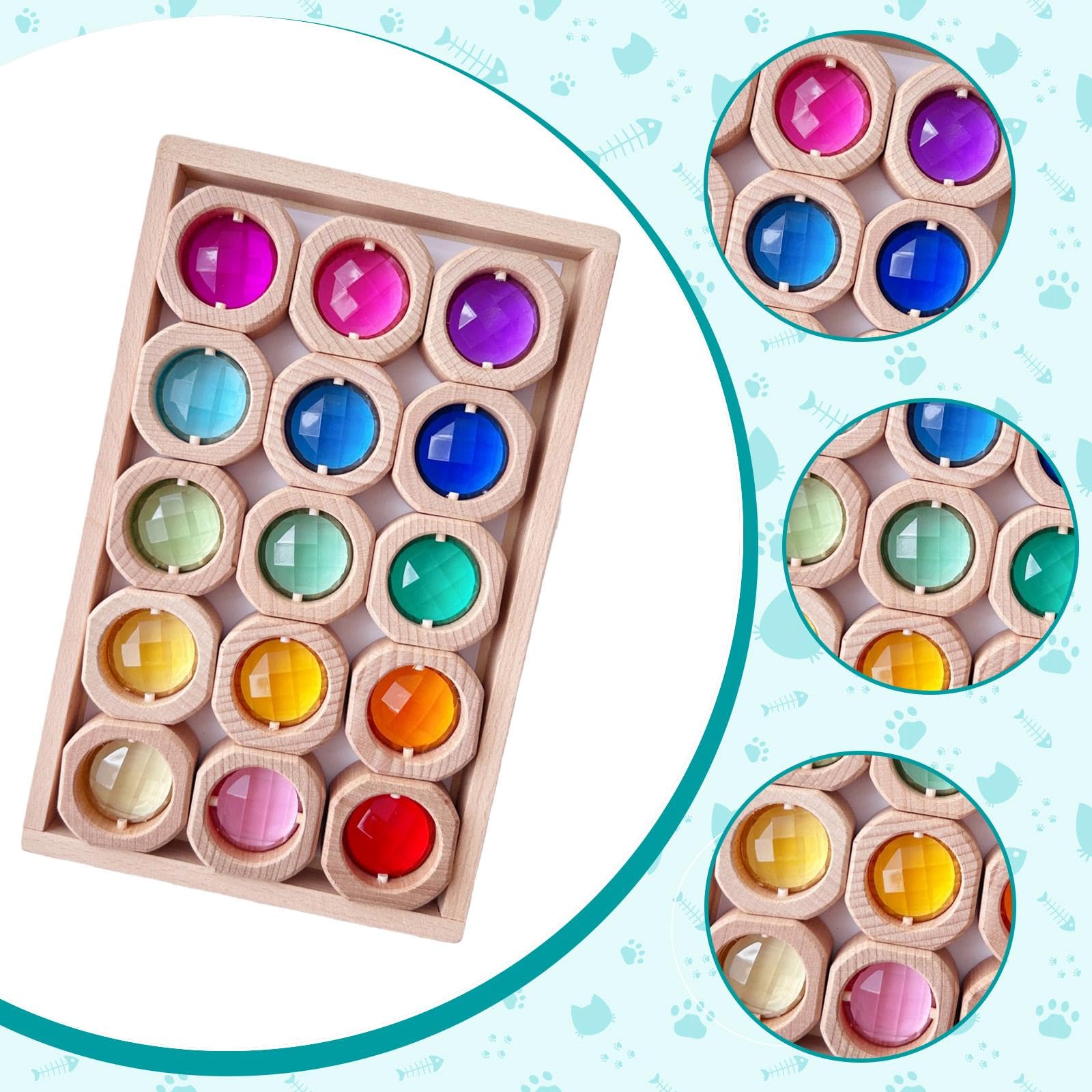Bloques Juguete Educativo de Madera Y Acrílico Juguetes de Entrenamiento Sensorial para Aprender Los Colores Cubos de Construcción para Niños