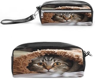 Cat Under Blanket Makeup Bag Small Cosmetic Travel Case Portable Stationery Organizer for Women Teacher