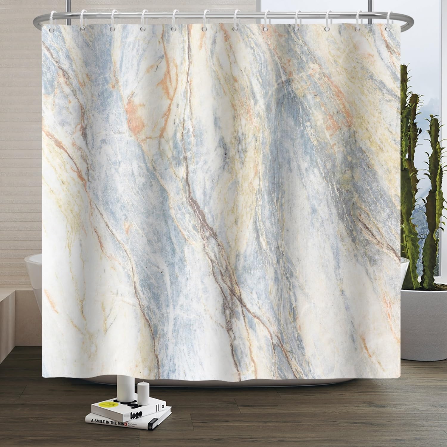 Xiaoterna 120x200cm Cortina de Baño de Mármol Textura Vintage Marrón Impermeable Cortina de Baño de Poliéster Lujo Estética Moderna Artística Lavable a Máquina Resistente al Moho Tela Decorativa