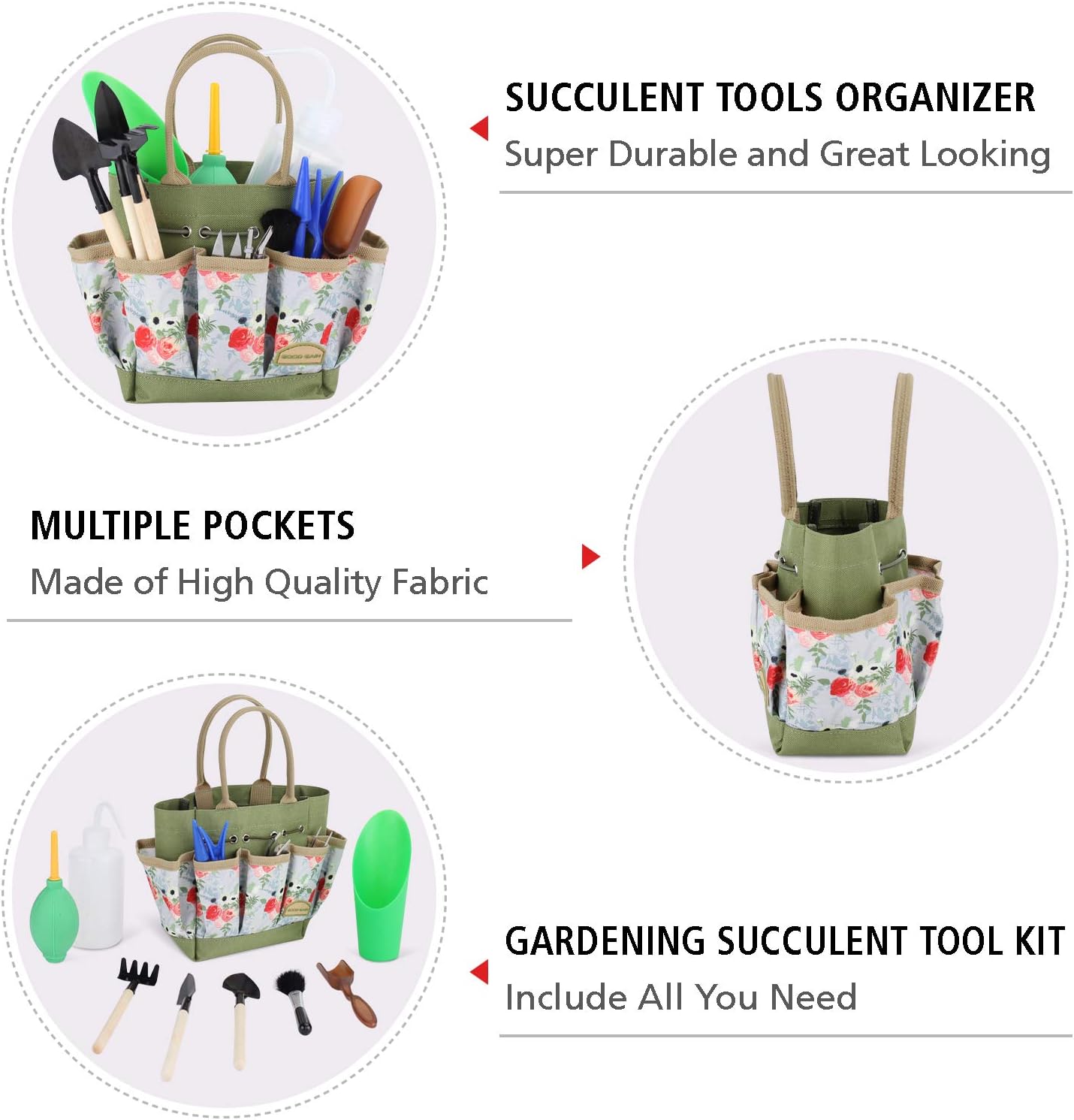 G GOOD GAIN Garden Succulent Kit with Organizer Bag, 15Pieces Succulent Tools, Indoor Mini Hand Gardening Tools Set with Carrier for Bonsai Planter Miniature Fairy Planting Care(Rose) - Image 2