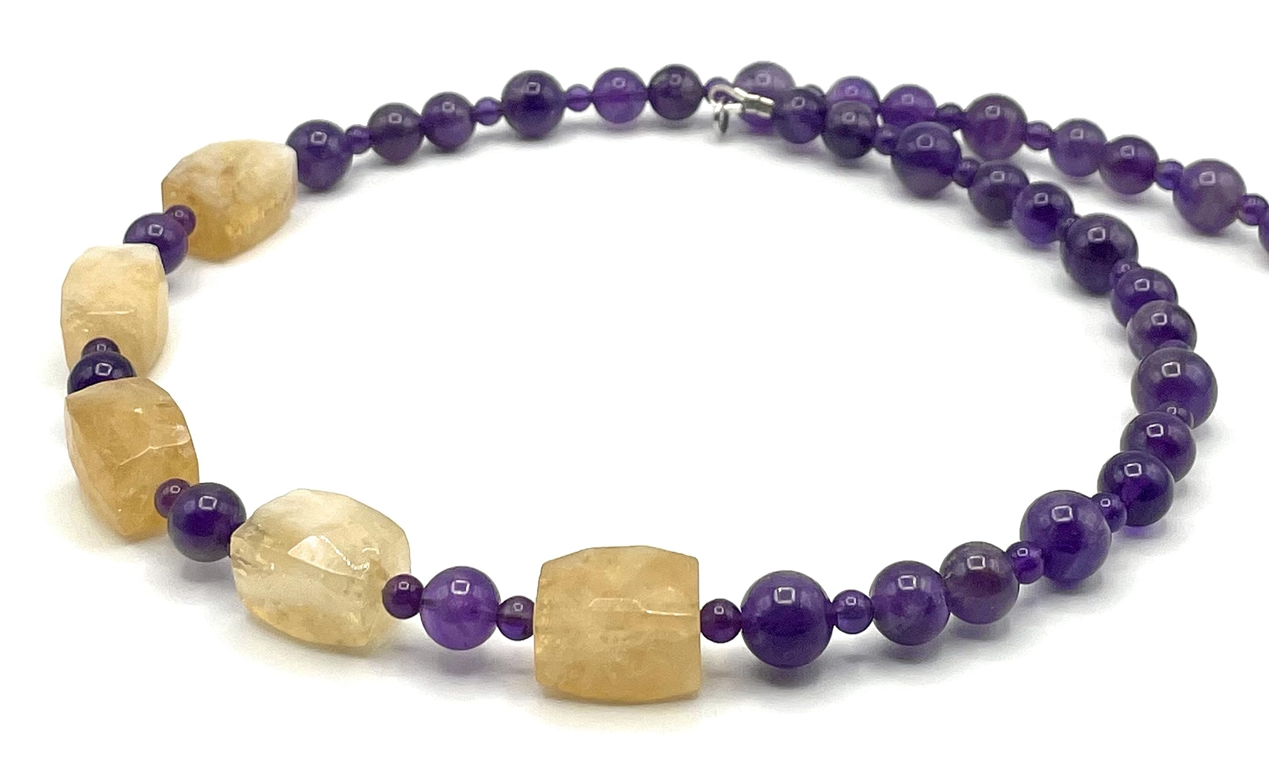 Collar de Citrino Amarillo y Amatista Viola, Plata 925, Joyas Artesanales de Piedras Naturales, Hecho a Mano en Italia