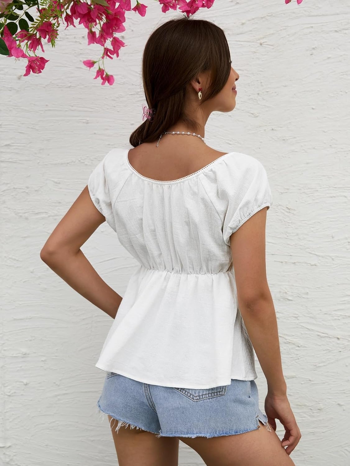 Women's Classic-Fit Shirt Ruched Raglan Sleeve Blouse