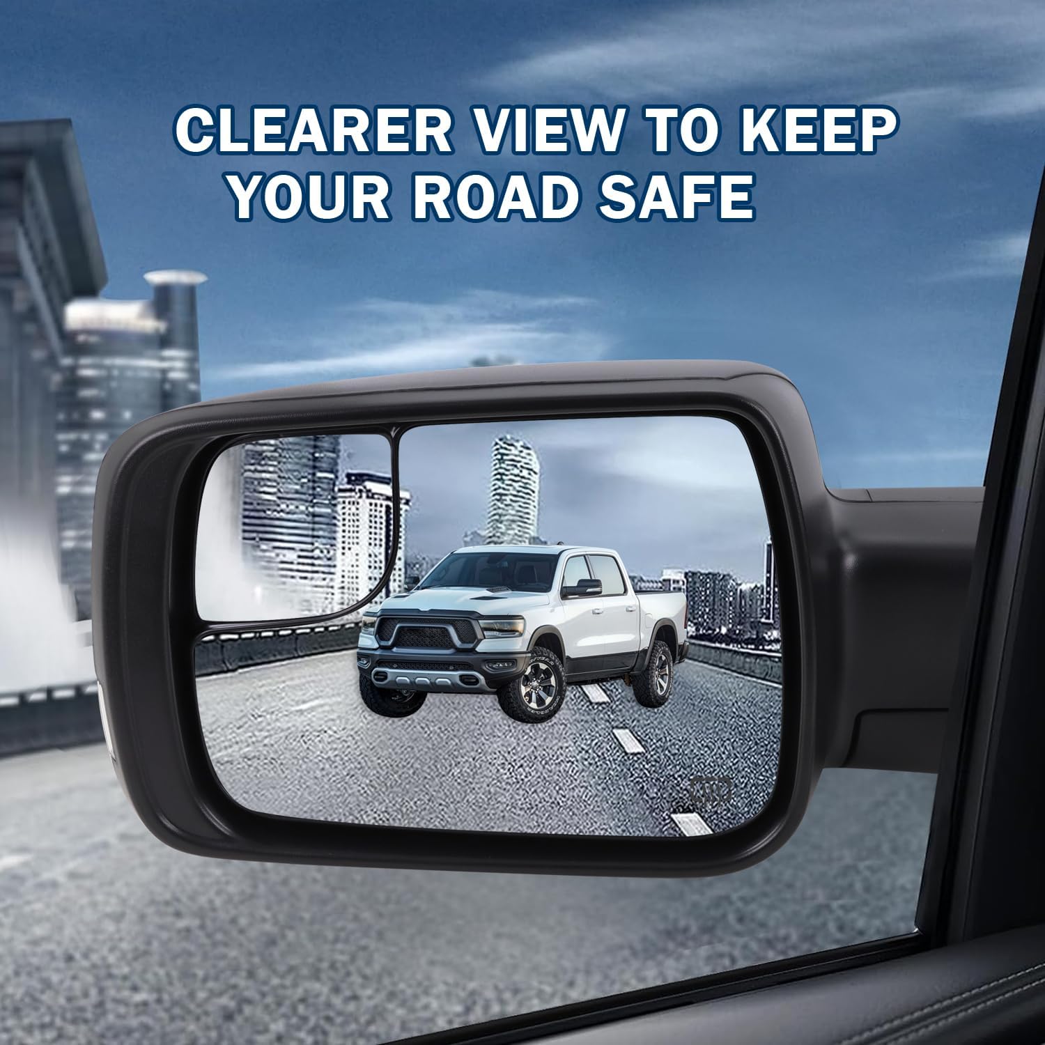 Left Driver Side Mirror Compatible With 2019-2026 Ram 1500 With Manual Folding Heated Turn Signal Puddle Light Temperature Sensor Matte Black Replace#5ZK43KARAH(8+2Pins)