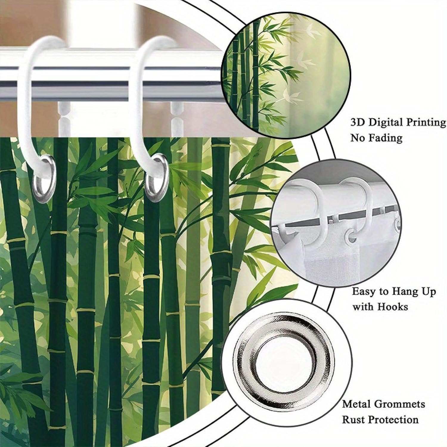 Bamboo Forest Shower Curtain, Soft Green & Beige Gradient, Nature-Inspired Design, with Hooks, Modern Bathroom Decor 55x104in(WxH)