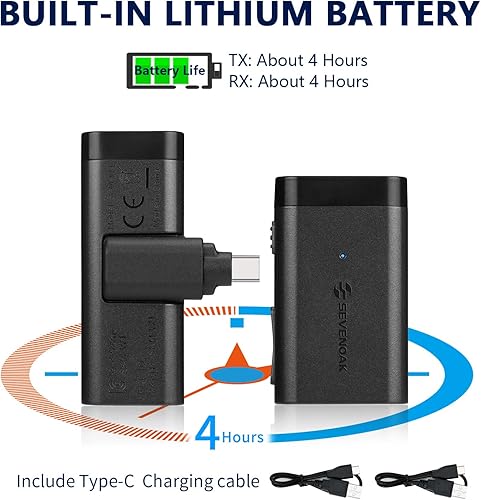 Miniatura 9 de Sevenoak Micrófono inalámbrico USB-C Lavalier, SKM-W1U sistema de micrófono inalámbrico de solapa para dispositivos tipo C, iPhone 13, Samsung,
