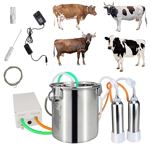 Miniatura 7 de Ordeñadora eléctrica para cabrasvacas 3L7L14L, bomba de vacío de pulsación portátil con cubo de leche de acero inoxidable, máquina de ordeño de