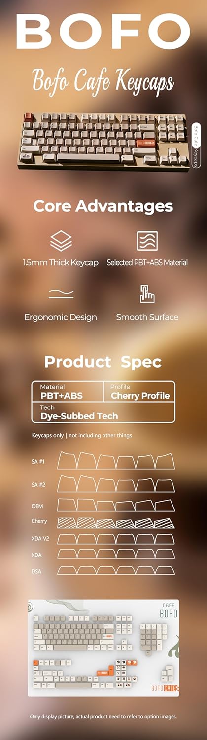 KPREPUBLIC Bofo Cafe Keycap Cherry Profile ABS PBT Bofo Coffee Dye Subbed keycap for mx Keyboard 87 104 xd64 BM60 BM65 BM68 BM80 made68 (Bofo Case Keycap x1)