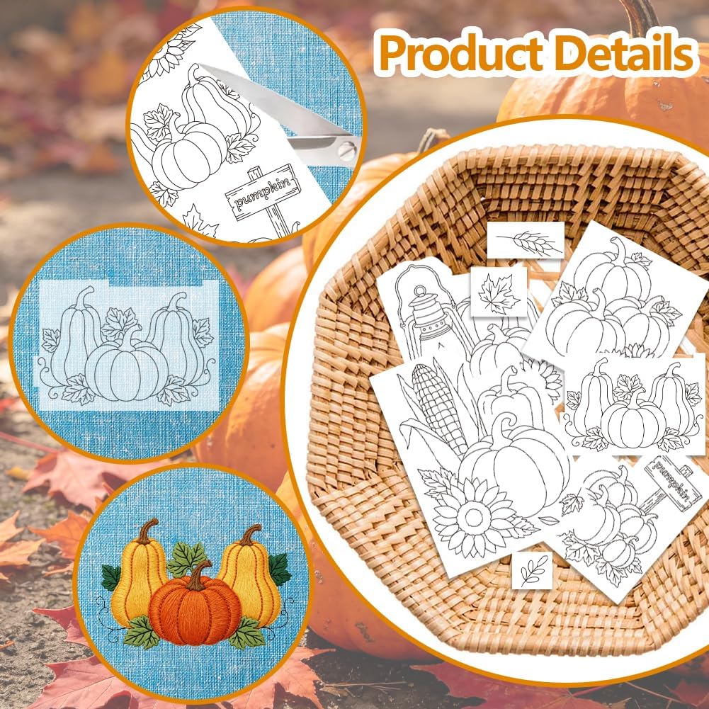 ORIGACH 4 Sheets Autumn Pumpkin Water Soluble Embroidery Pattern Stabilizer