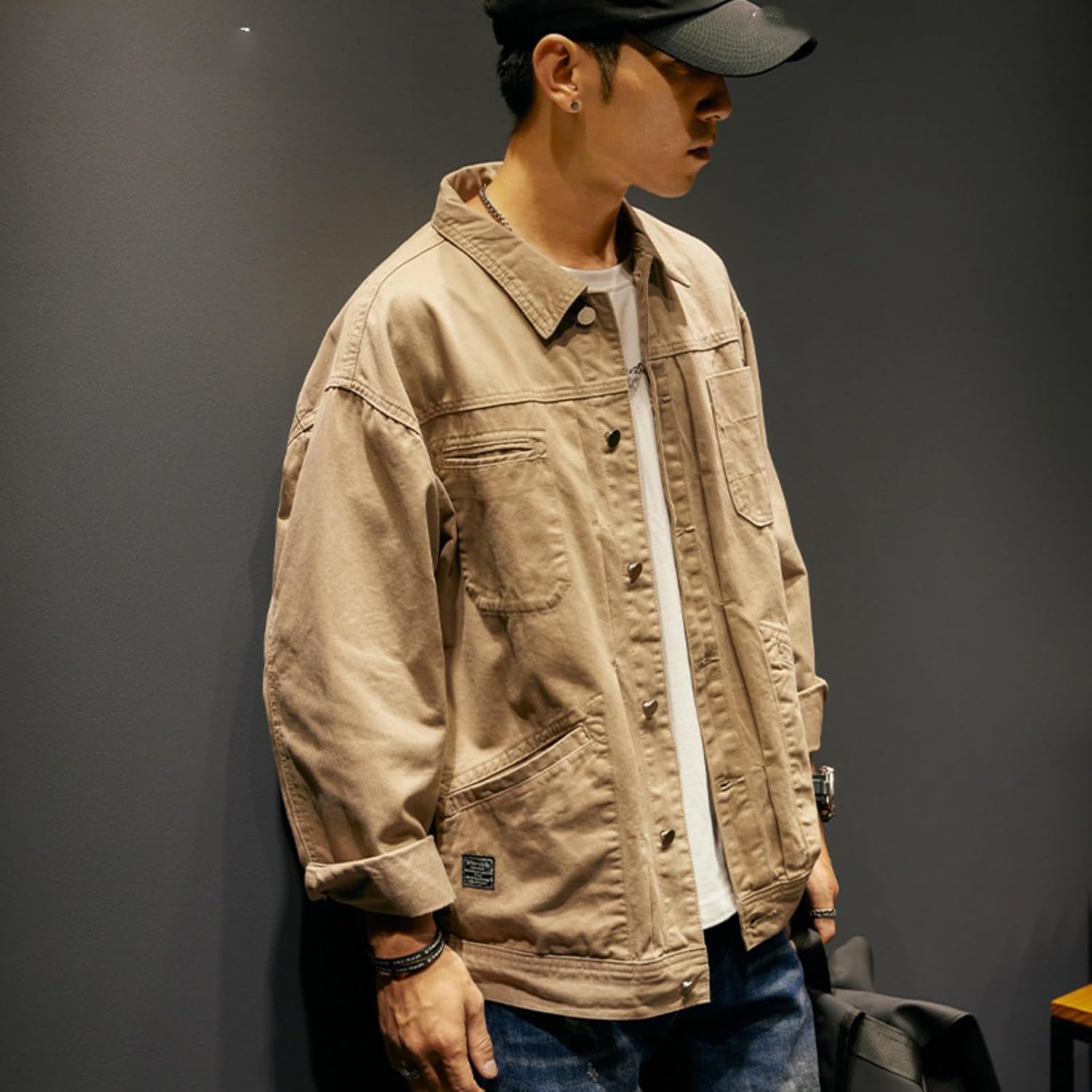 Autumn Workwear Jacket, Loose Large Size Men's Clothing, Lapel American Casual Jacket