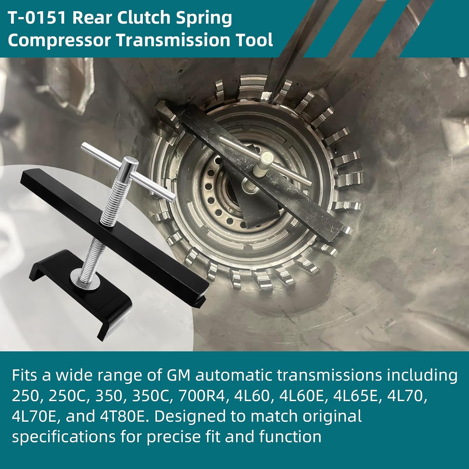 T-0151 Rear Clutch Spring Compressor；GM Transmission Tool；Compatible with 250 350 700R4 4L60E 4L65E 4L70E 4T80E；Removes Low & Reverse Clutch Piston；Heavy Duty Steel