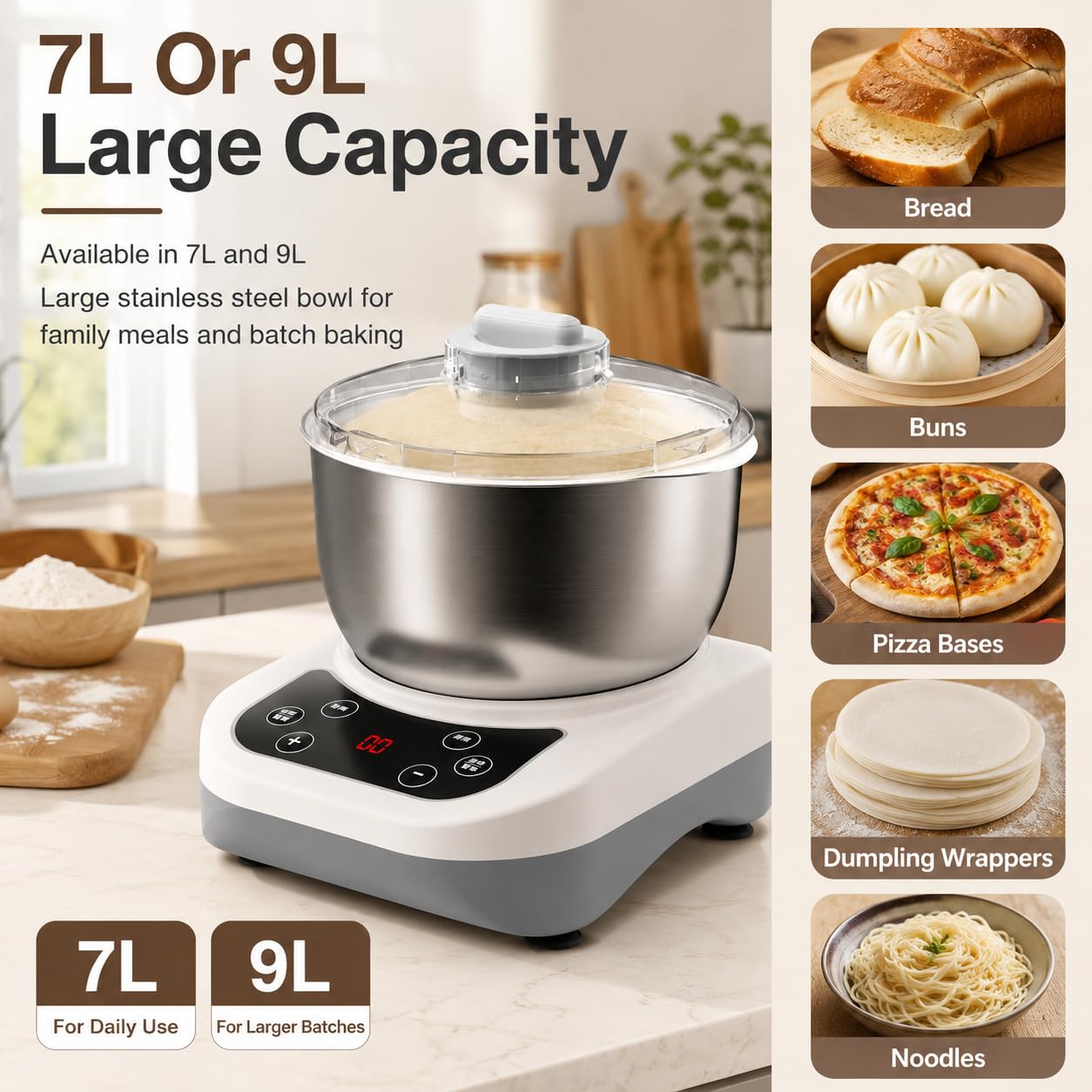 Macchina Impastatrice Automatica 7L/9L con Ciotola in Acciaio Inossidabile