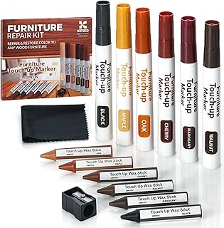 Sponsored Ad - Katzco Furniture Repair Kit Wood Markers | Set of 13 | Markers and Wax Sticks with Sharpener | for Stains, ...