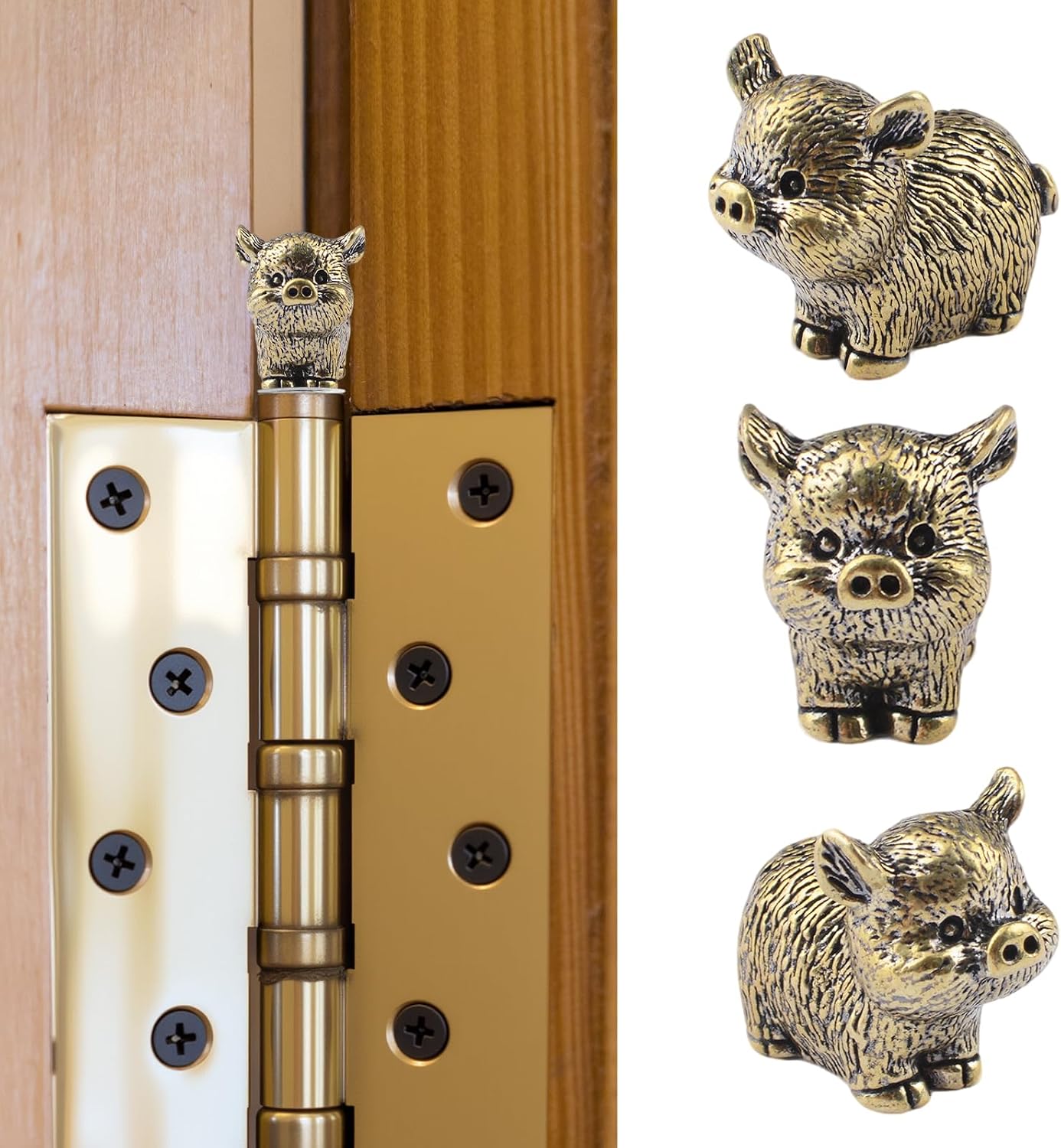 Hinge Head Home Decoration 3Pcs Magnetic Vintage Animal Decorative Brass Pig Topper for Hinges with Magnets & Adhesives Desktop Ornaments (Pig)