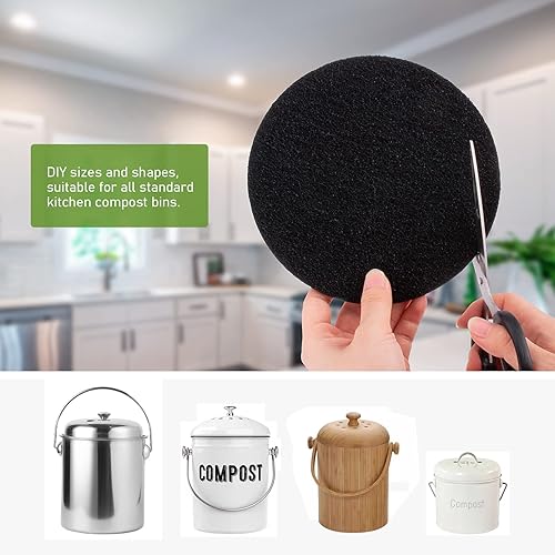 Miniatura 5 de Filtros de carbón para cubo de abono de cocina, paquete de 6 filtros para cubos de compost, repuesto de contenedor de encimera, juegos de repuesto