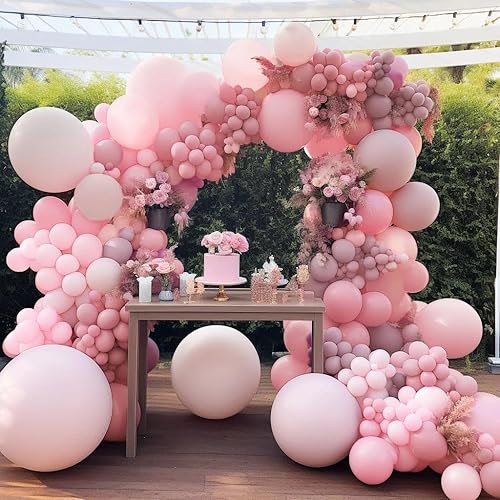 Miniatura 7 de Guirnalda de globos rosa claro, kit de arco de globos rosa pastel, globos metálicos rosa bebé, diferentes tamaños para cumpleaños, baby shower,