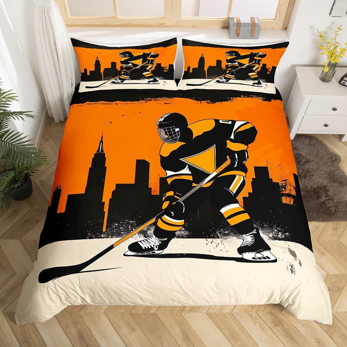 Housse de couette 200x200 hockey sur gazon avec ses 2 taies d'oreiller pour lit 2 personnes