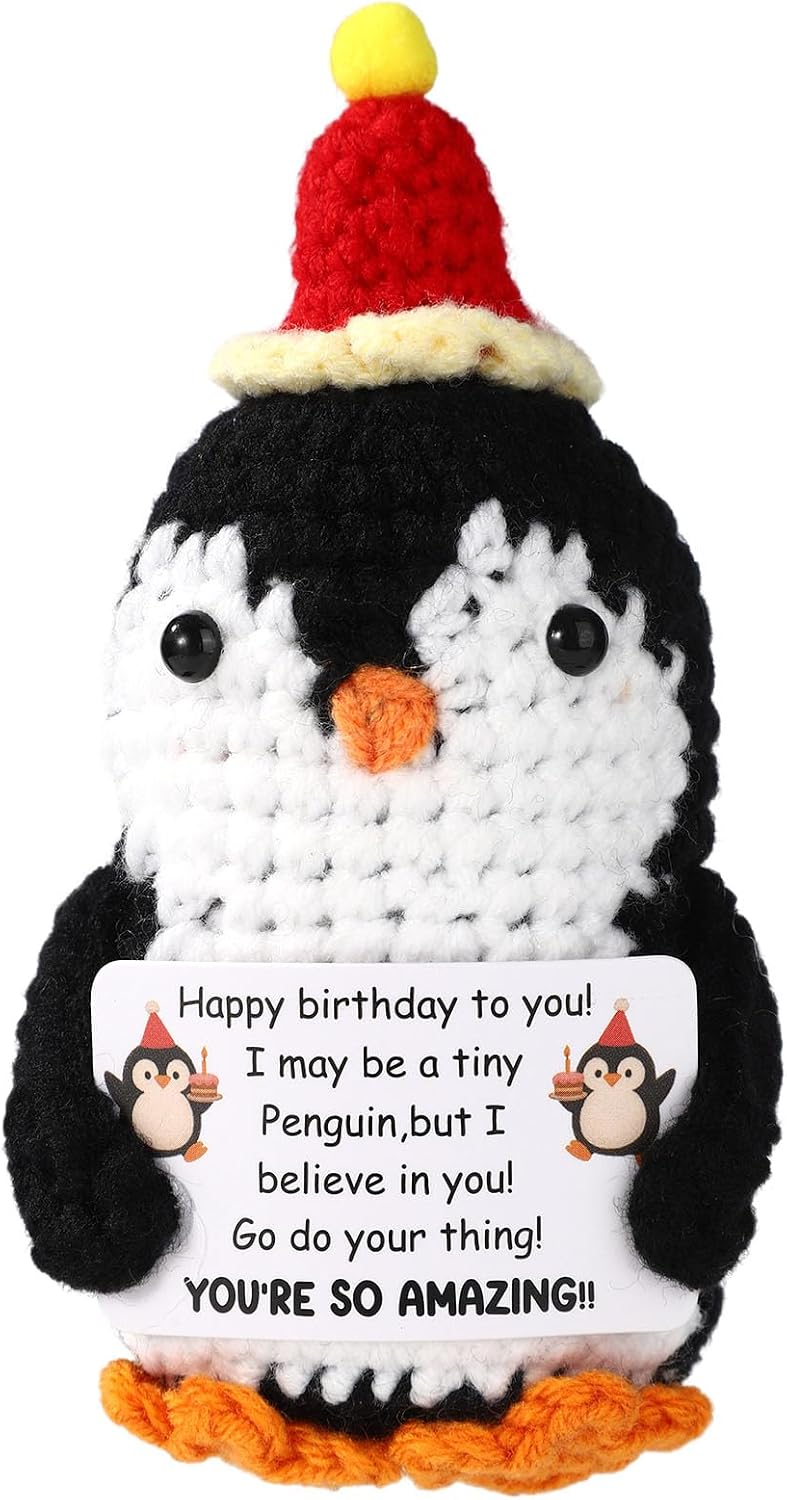 TOYMIS , Woolen Yarn Crochet Plush Positive Support Animals Doll with Emotional Encouragement Card for Family Friends Birthday Gifts