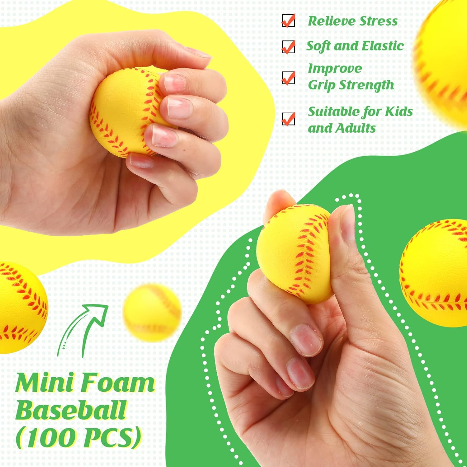 HyDren 100 Pack Mini Softball Stress Ball Bulk Softball Party Favors Sport Stress Balls with Storage Bag for Sport Party Decorations Birthday Supplies (4cm) - Image 4