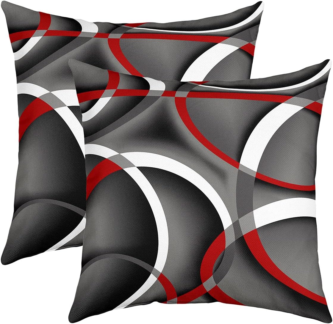 Castle Fairy Retro Circle GeometricCurtain 42W x 84L 2 Panels Set+Red Gray Lines Pillow Covers 18x18 Inch Set of 2
