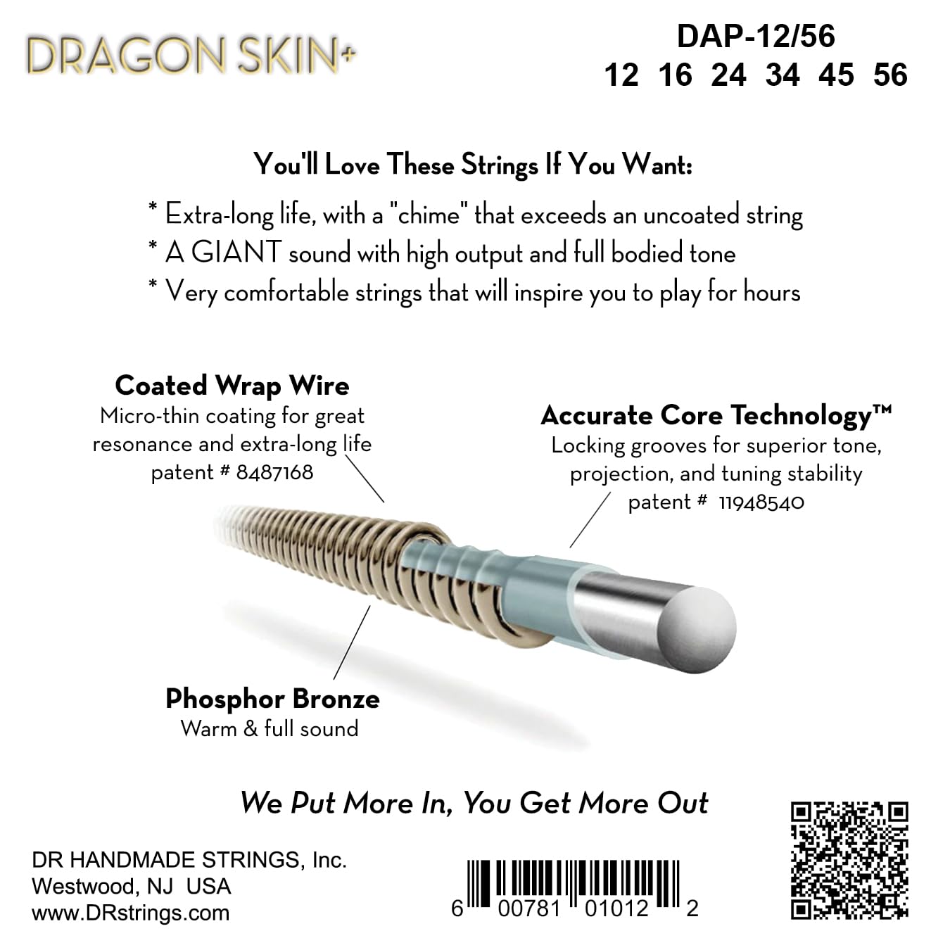 DRAGON SKIN+, Coated Phosphor Bronze Acoustic Guitar Strings, DAP-12/56 - Image 2