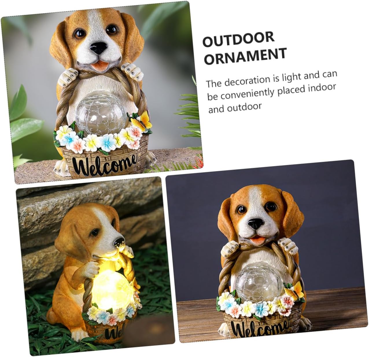 1pc Solar Powered Dog Flower Basket Outdoor Resin Decoration for Garden Patio Lawn Creative Lighted Ornament for Housewarming and Garden Decor