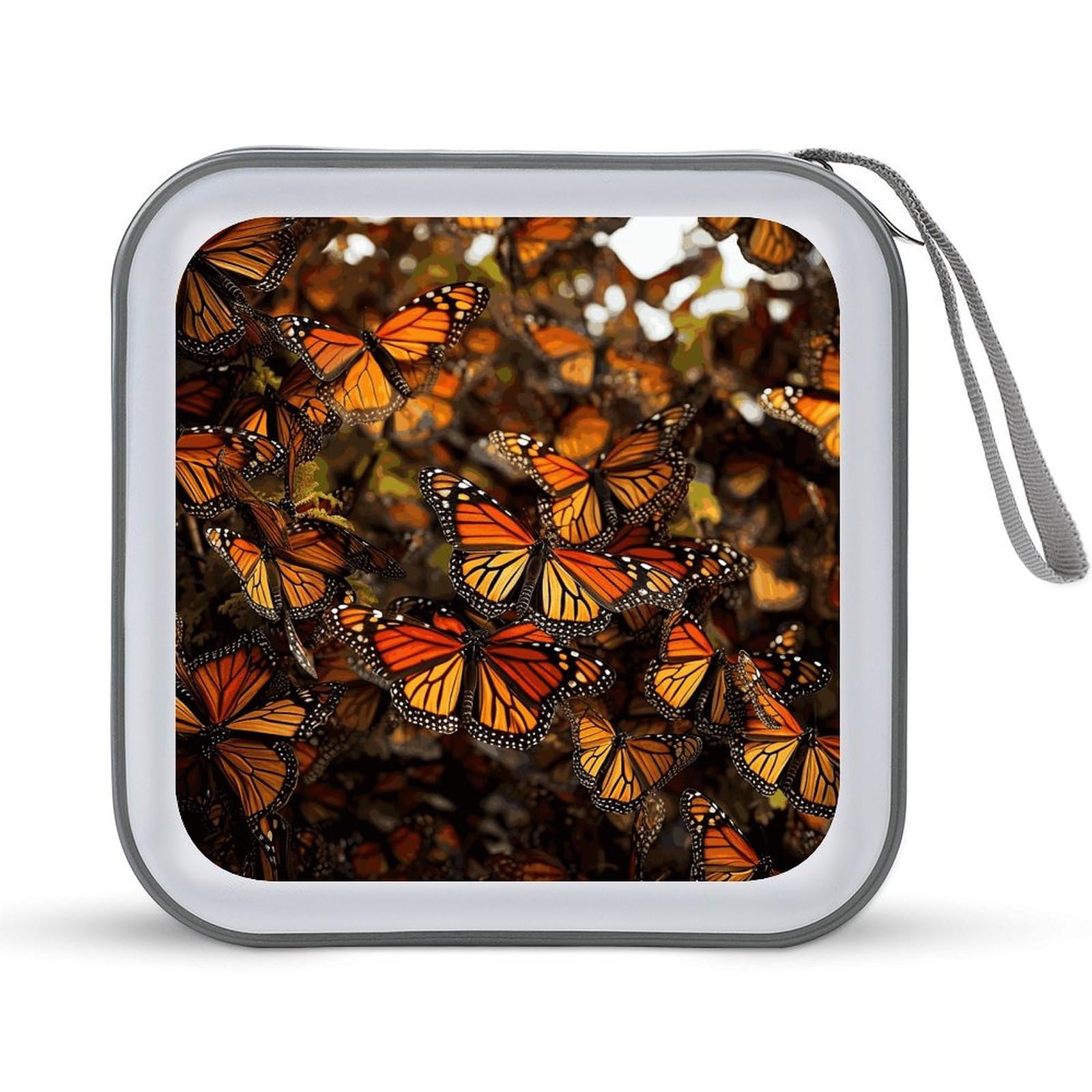 VstaDank Monarch Butterflies CD Case 40 Capacity Protective DVD Case Zippered Portable CD Collection Bag DVD Box Holder with Handle for Movies Blu-ray Audio Disc Music