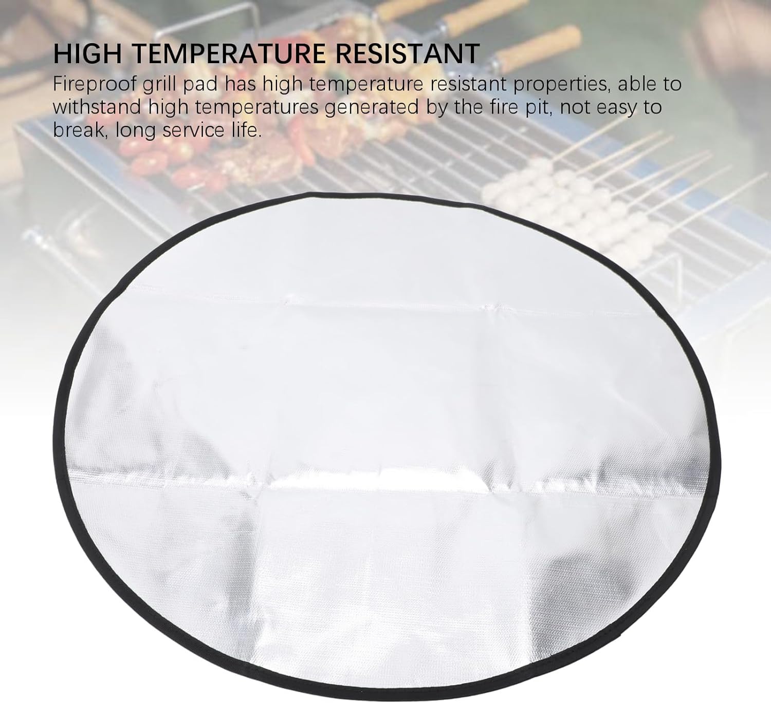 36 Inch Round Outdoor Under Grill Mat Fireproof Grill Pad, Portable Waterproof Outdoor Fireproof Mat for All Kinds of Outdoor Places,Barbecue Mat, Fire Pit Mat (Silicone and Aluminum Foil)