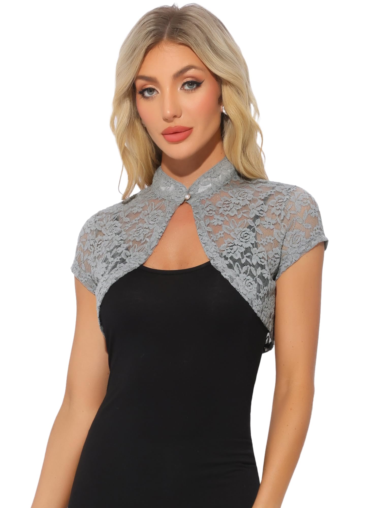 Boléro Dentelle Femme Allegra K - Manches 3/4, Court, Transparent, Pour Robe De Soirée Ou Quotidien