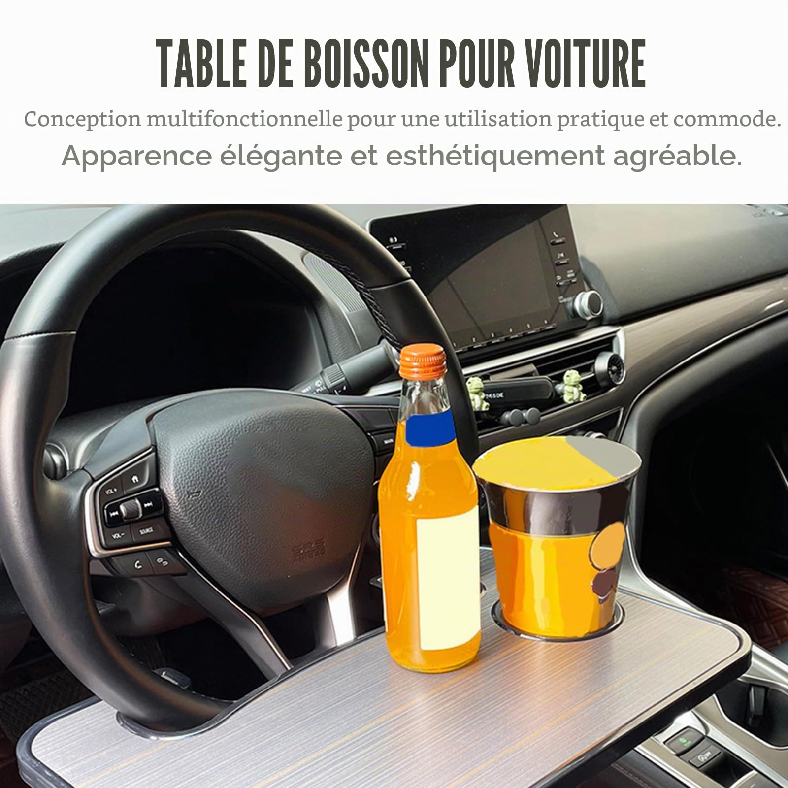 Mikikit Plateau De Siège De Voiture Multifonctionnel avec Support De Tasse Idéal pour Bureau D'Ordinateur Portable Et Repas en Déplacement Rangement Pratique pour Véhicule