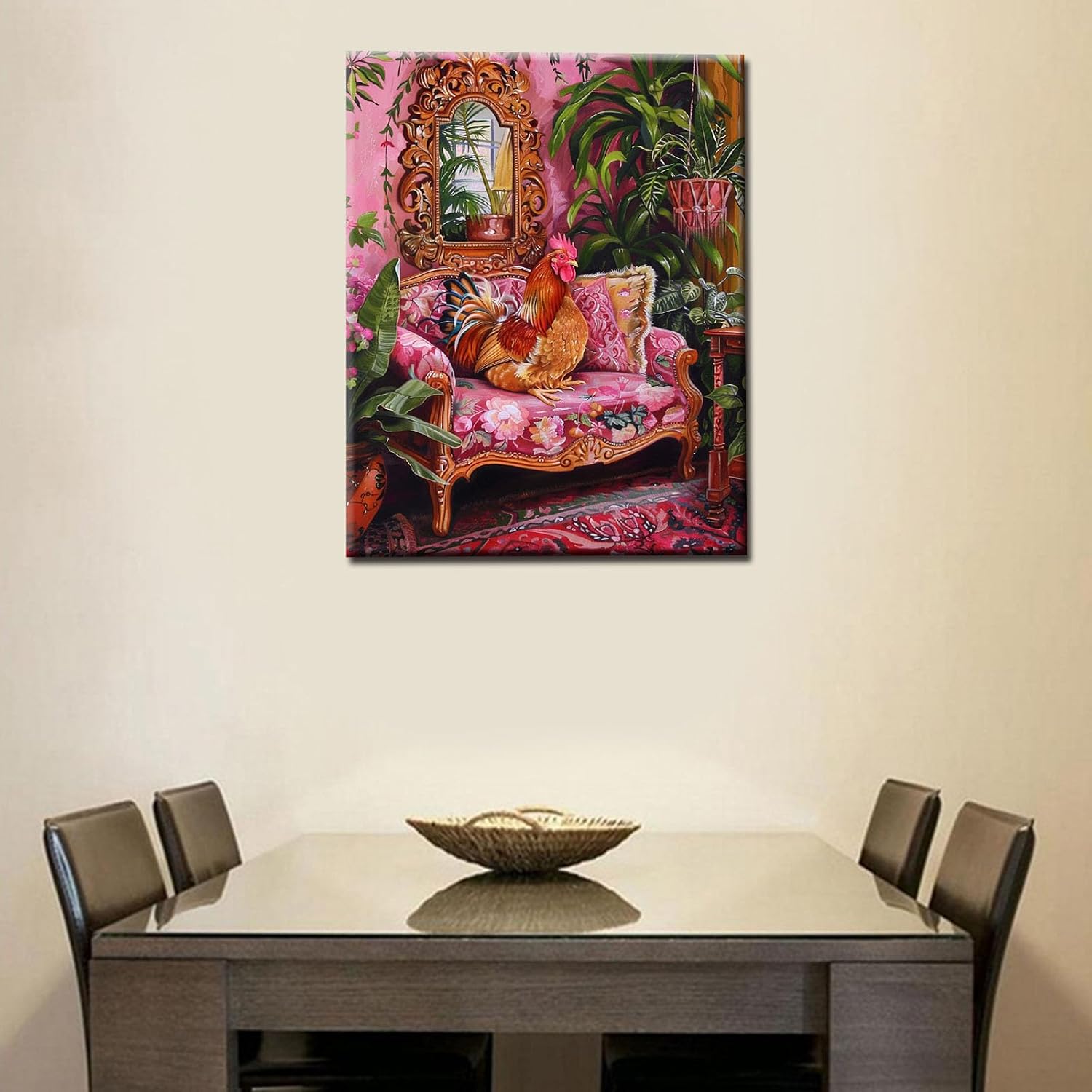 Animal Rooster Paint by Numbers Boho Paint by Numbers Kits Children,Botanical Room Painting on Canvas Funny Pink Set for Home Decor and Gift for Festival Without Framed 16''W x 20''H image 4