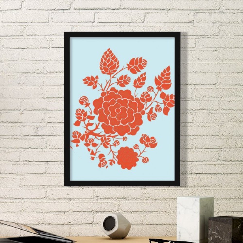 Cadre photo rectangle bois noir peinture fleur rouge motif rose pour maison
