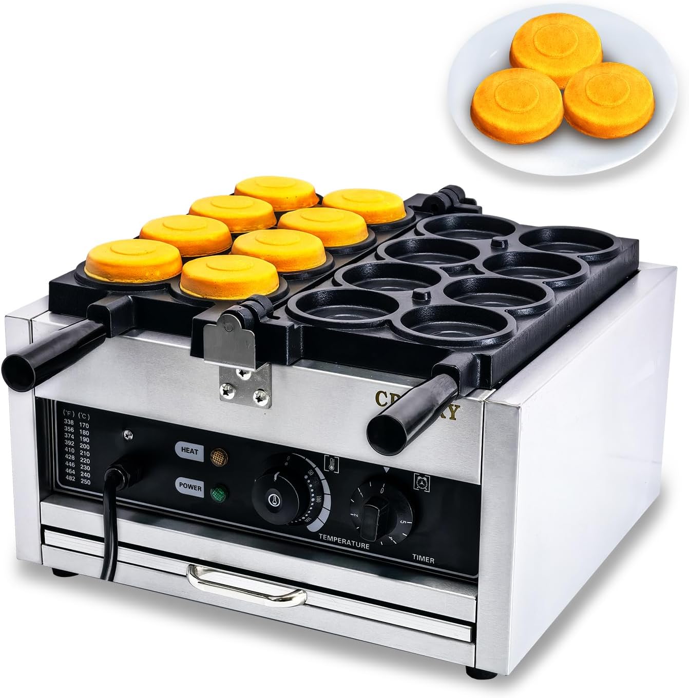 Commercial Round Waffle Maker,Coin Waffle Maker,Stainless Steel 110V Temperature and Time Control, Suitable for Restaurant Bakeries Snack Bar Family