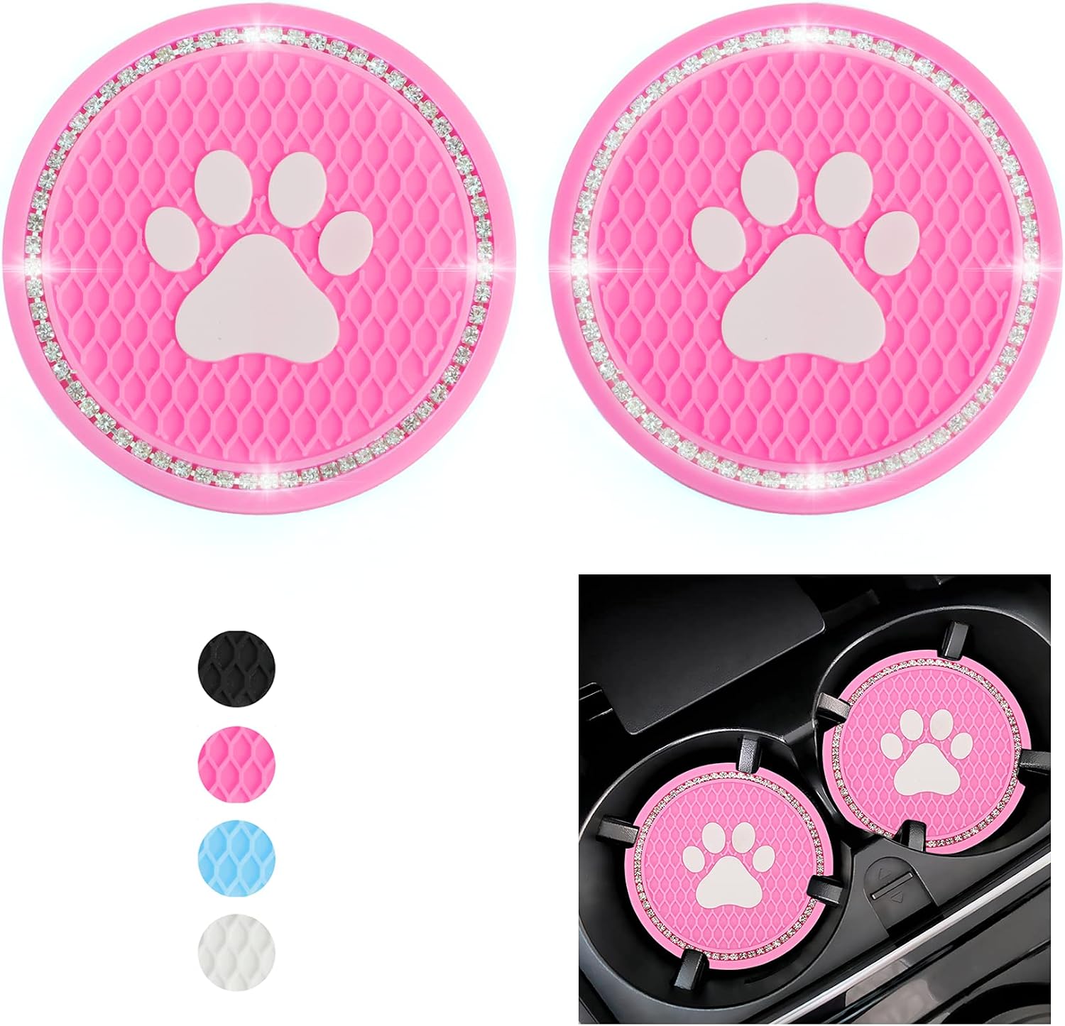 Chirano Car Cup Holder Coaster, Bling Car Interior Accessories for Women Men and Teens, Pack of 2 (Pink)