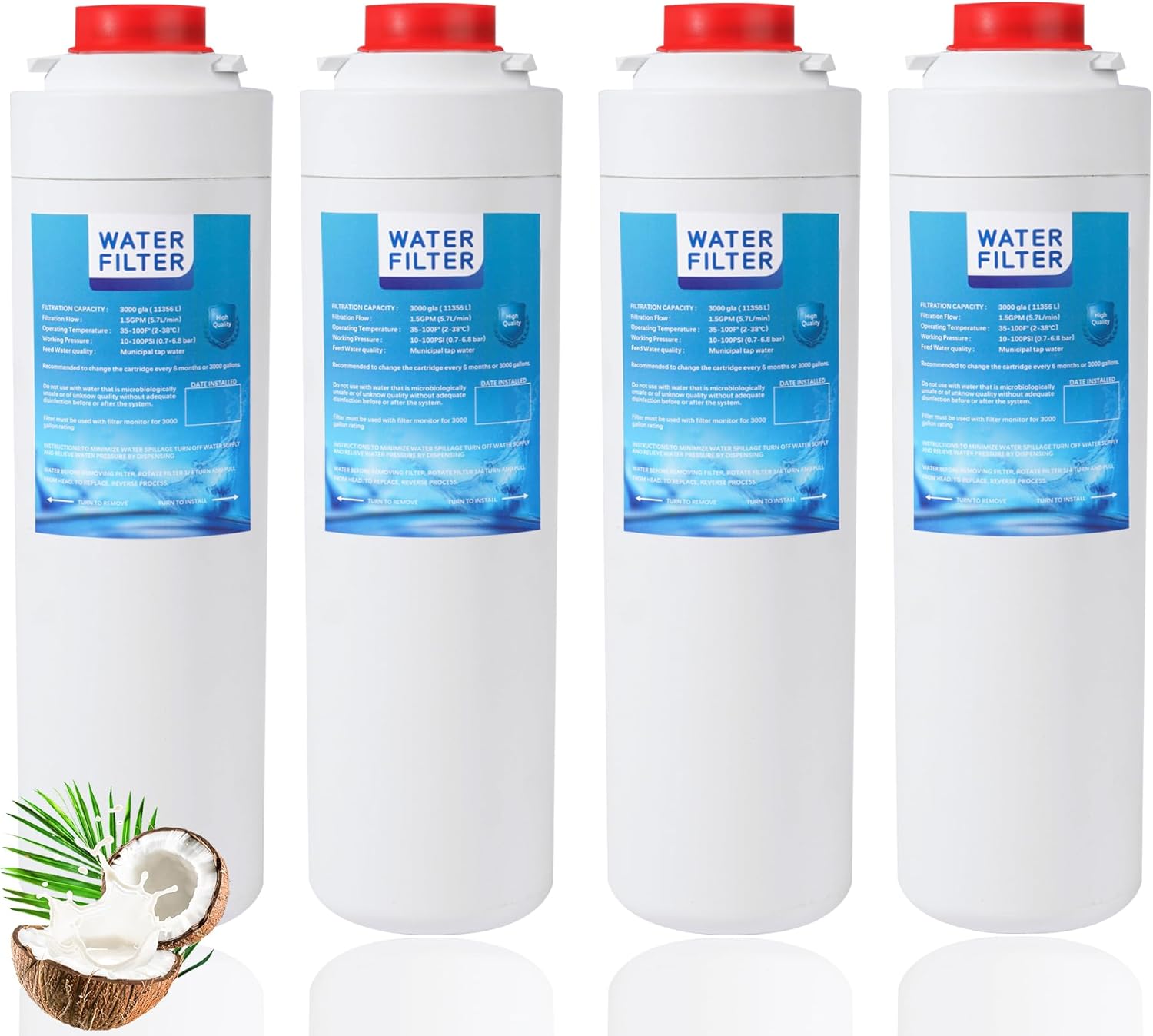 Water Filter Compatible with 513-00 Bottle Stations Filter Compatible with ERF750、Compatible with EWF3000 (No Chip 4-Pack