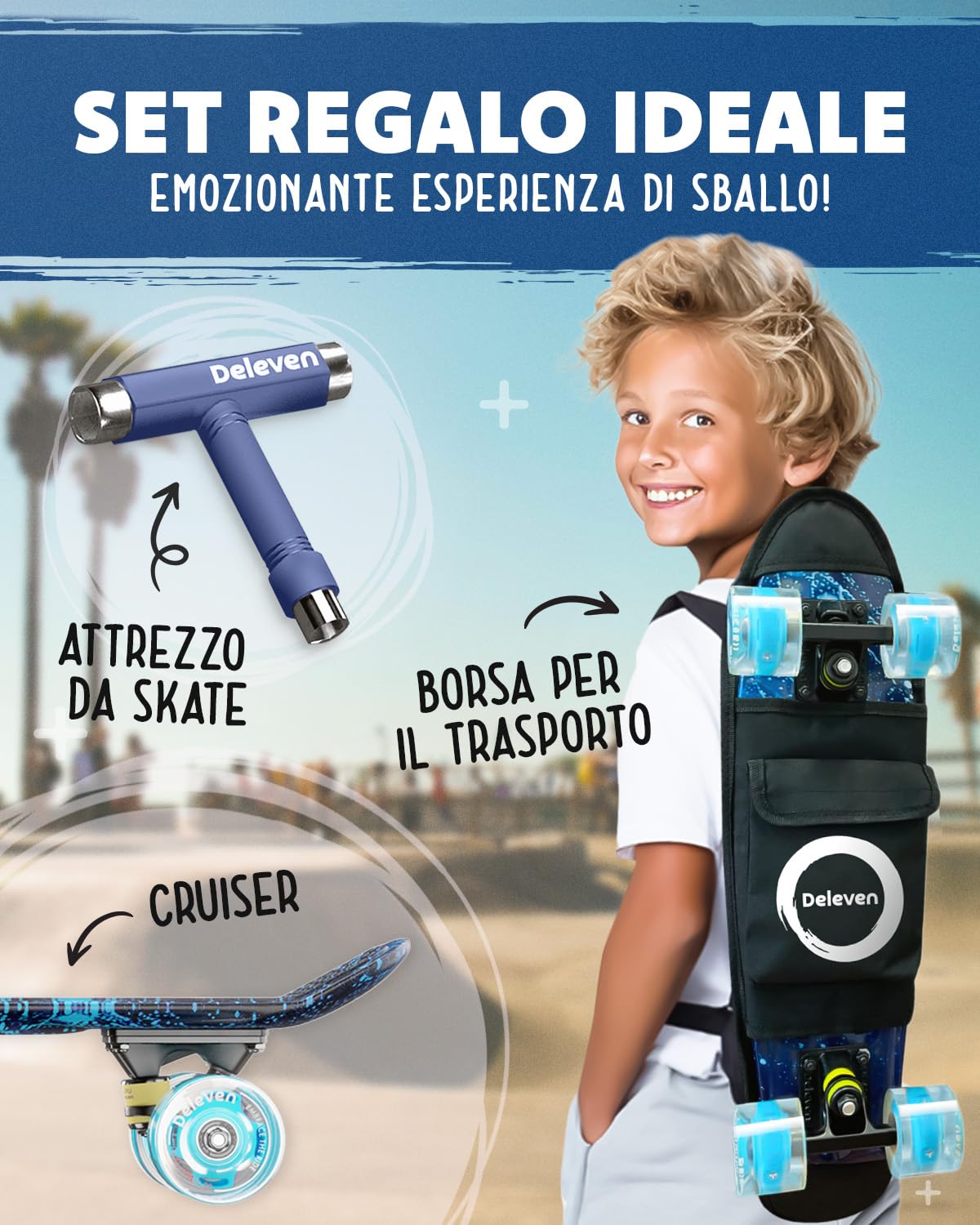Skateboard Mini Cruiser per Bambini e Adulti - Adatto per Età 5-10 Anni