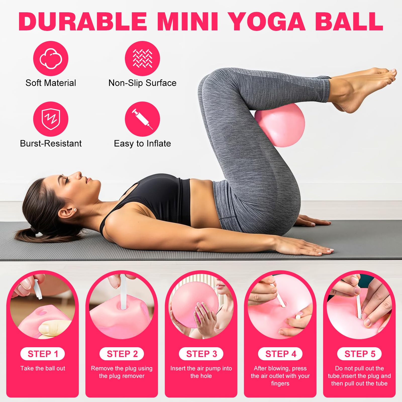 Pilates Ring Set, Pilatesring mit 35 cm Yoga Circle, Yoga Ball, 3 Fitnessbänders, Home Pilates Zubehör für Frauen