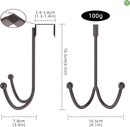 Miniatura 2 de HFHOME Paquete de 2 ganchos dobles para colgar sobre la puerta, organizador de ganchos dobles de metal para colgar abrigos, sombreros, batas,