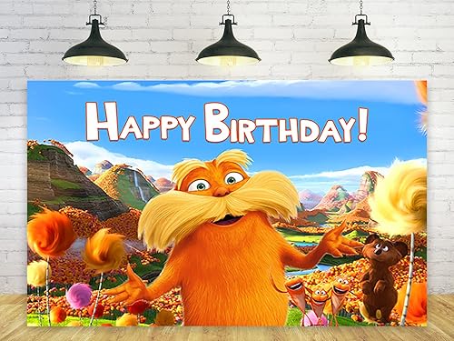 The Lorax - Telón de fondo para fiesta, suministros para fiestas de cumpleaños con temática de Dr. Seuss, fondo para fotos, decoración de pasteles