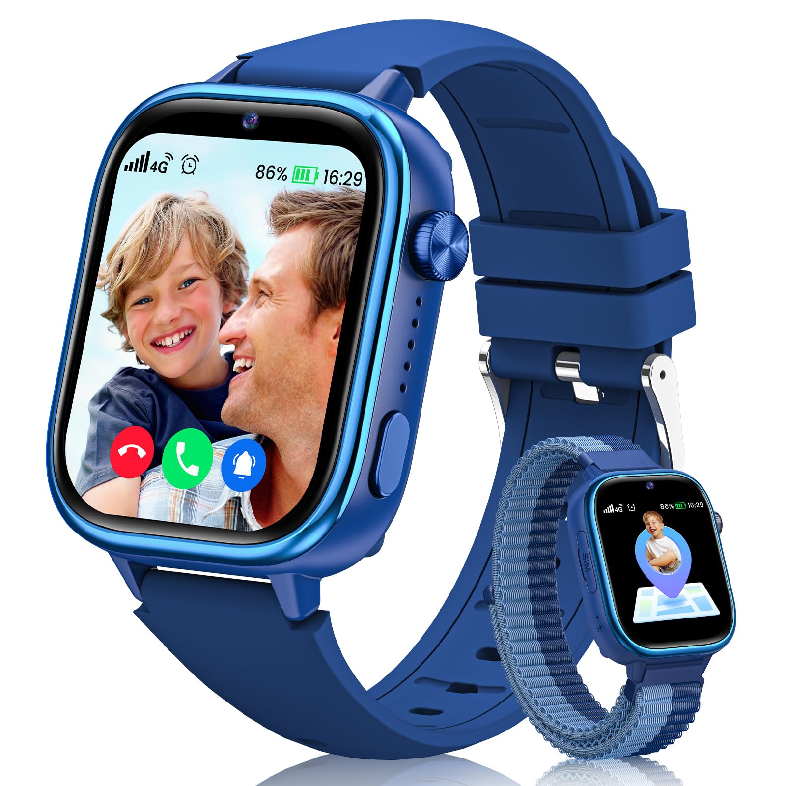 4G Reloj Inteligente Niño, Smartwatch Niños con GPS y Llamadas, Videollamadas, Chat de Voz, SOS, Modo Escuela, Podómetro, Despertador, Juegos, Reloj Inteligente Regalo Niñas y Niños, Azul