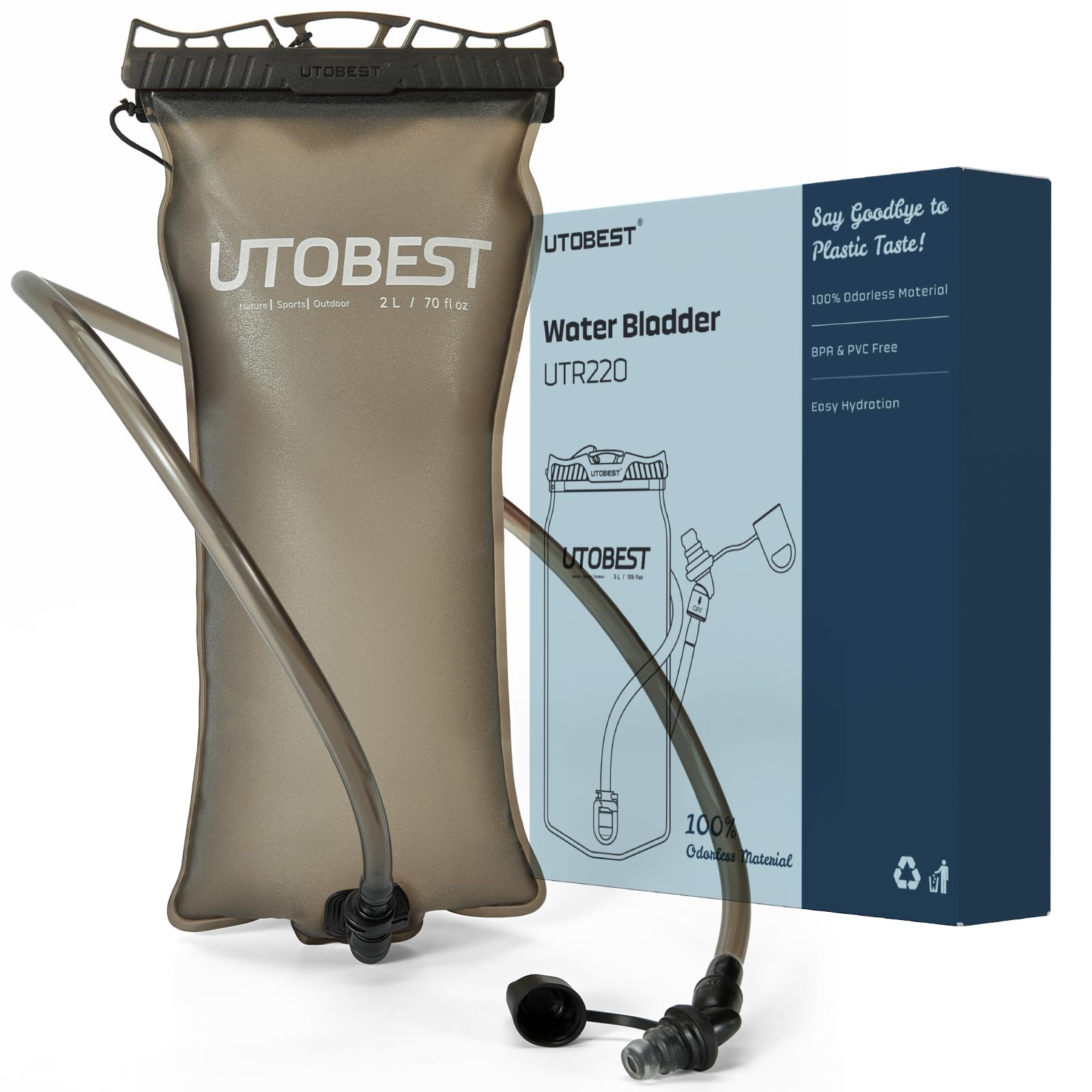 UTOBEST Water Bladder, Odorless Leather and Double-Layerad Water Tube Hydration Bladder, No Plastic Taste 360 Degree Rotation Bite Valve Water