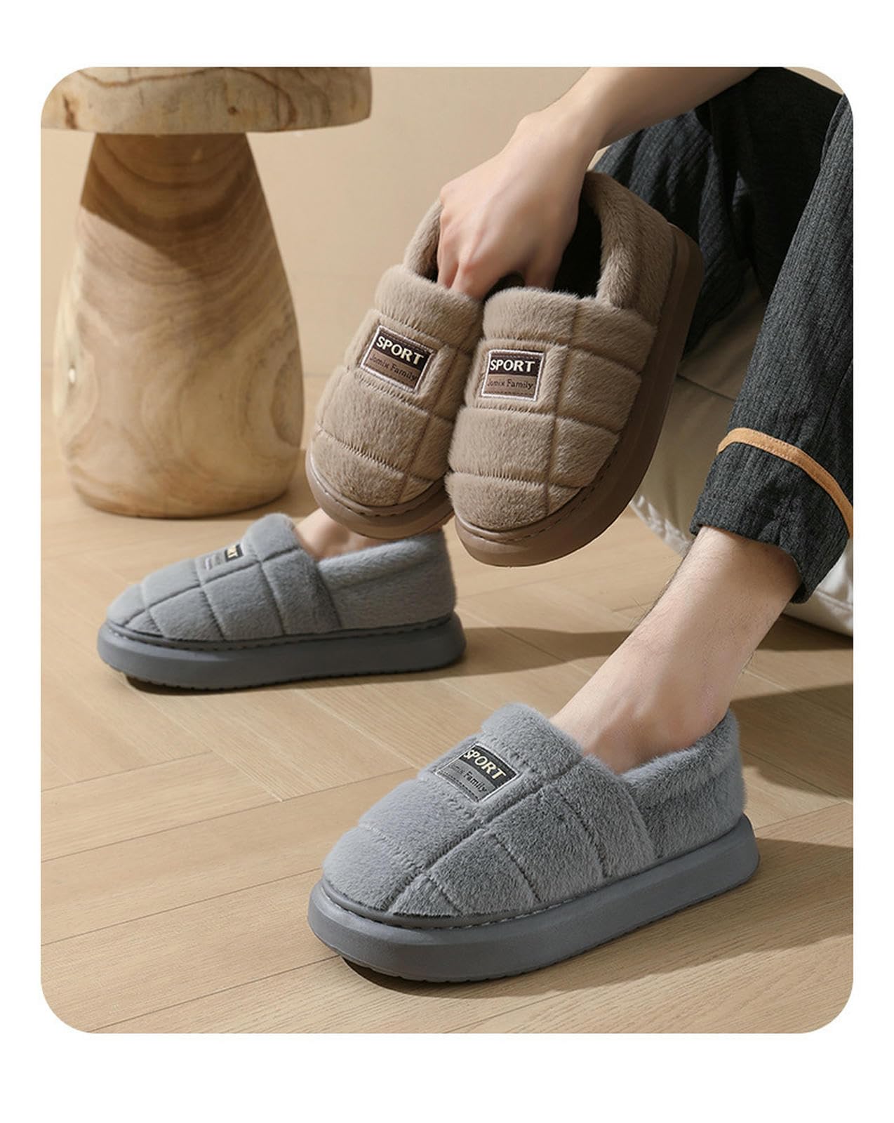 Damskie kapcie Plush Cotton Shoes Large Size Heeled For Men Home antypoślizgowe grube podeszwy